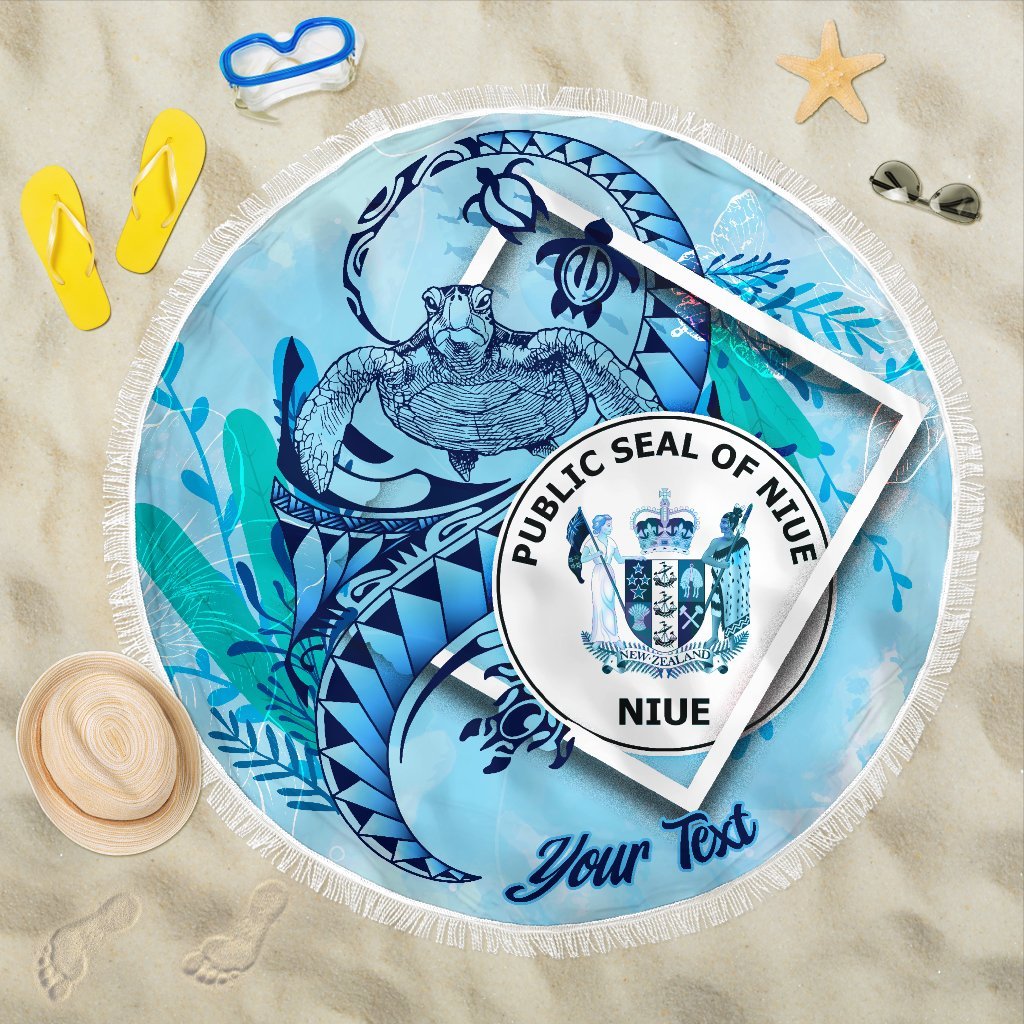 Niue Beach Blanket - Custom Personalised Turtle Under The Sea Style Beach Blanket - Niue One Size Blue - Polynesian Pride