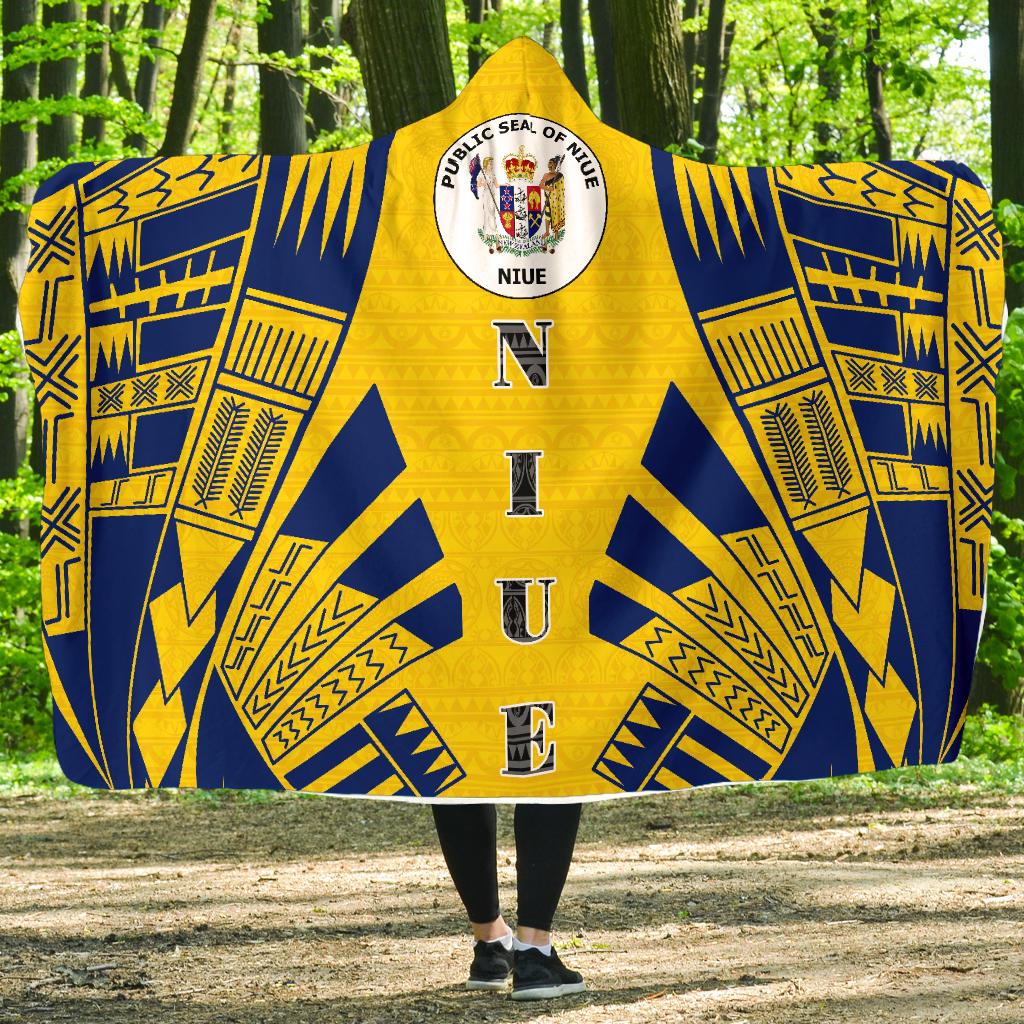 Niue Hooded Blanket - Polynesian Tattoo Flag Hooded Blanket White - Polynesian Pride