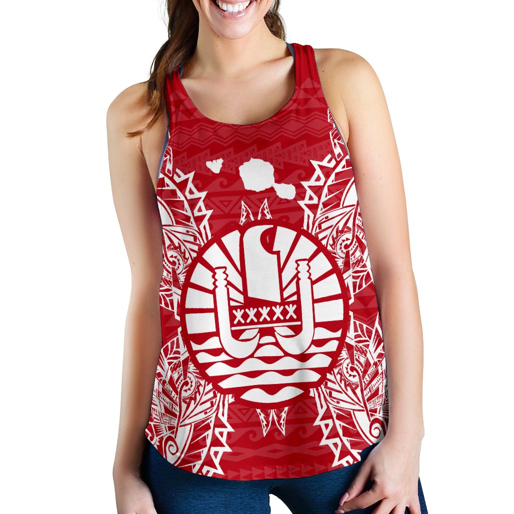 French Polynesia Polynesian Women Tank Top Map Red White Red - Polynesian Pride