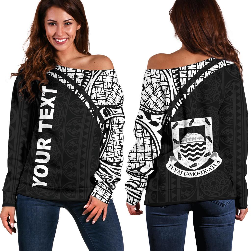 Tuvalu Custom Personalised Women's Off Shoulder Sweater - Curve Style Black - Polynesian Pride