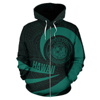 Hawaii Coat of Arms Roll In My Heart Zip up Hoodie Celadon - Polynesian Pride