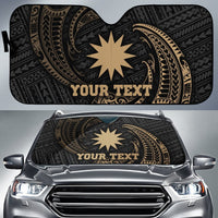 Polynesian Nauru Custom Personalised Sun Shades - Gold Tribal Wave Auto Sun Shade Universal Fit Gold - Polynesian Pride