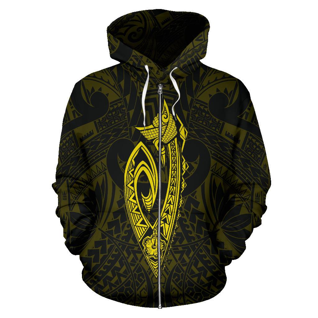 Polynesian Fish Hook Kanaka Map of Hawaii Zip Hoodie Yellow - Polynesian Pride