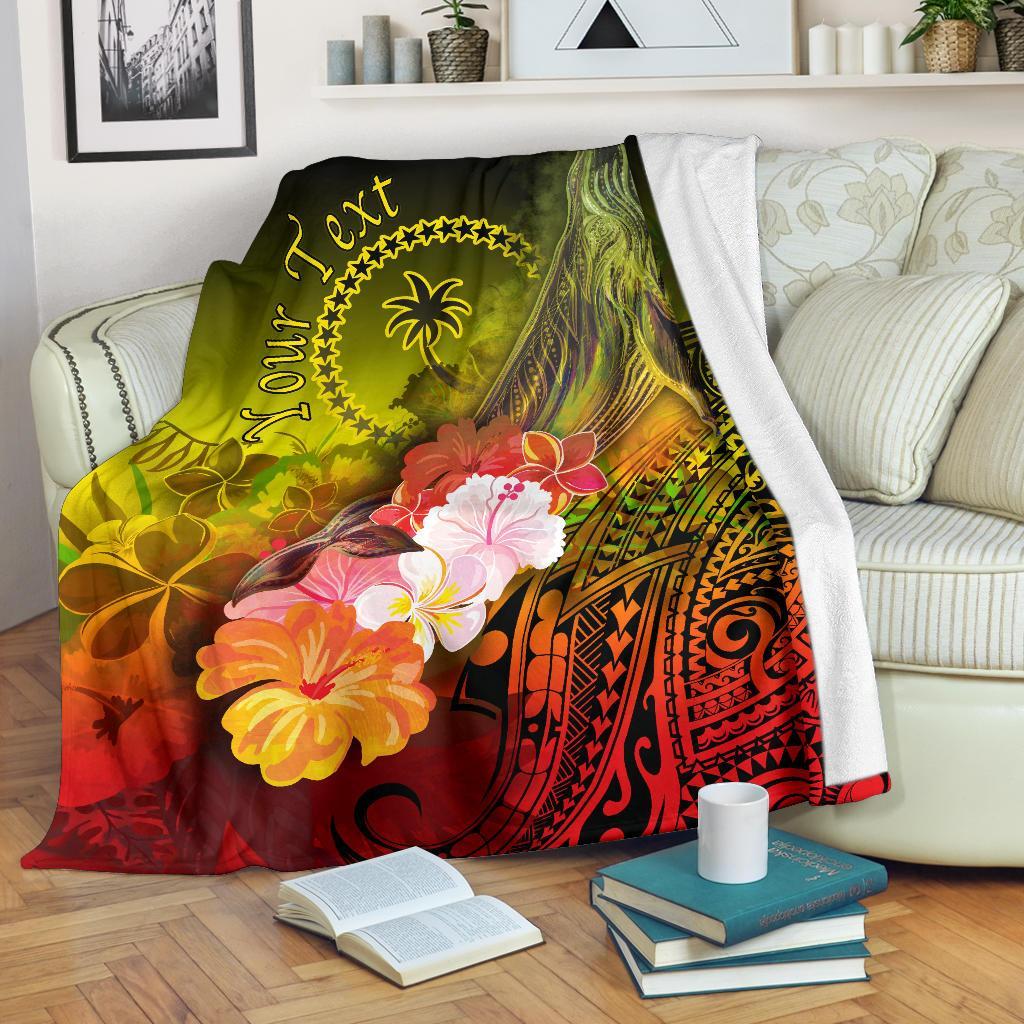 Custom Personalised Chuuk Premium Blanket - Humpback Whale with Tropical Flowers (Yellow) White - Polynesian Pride