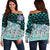 Northern Mariana Islands Women's Off Shoulder Sweaters - Coconut Leaves Weave Pattern Blue Blue - Polynesian Pride