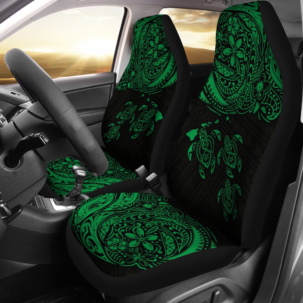 Hawaii Polynesian Car Seat Covers - Green Sea Turtle Hibiscus Plumeria Universal Fit Black - Blue - Polynesian Pride