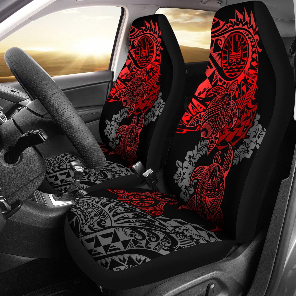 Tahiti Polynesian Car Seat Covers - Red Turtle Hibiscus Flowing Universal Fit RED - Polynesian Pride