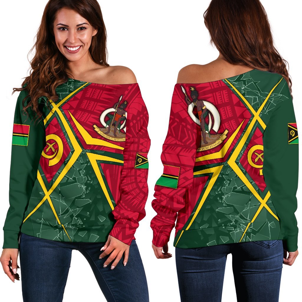 Vanuatu Women's Off Shoulder Sweater - Vanuatu Legend Red - Polynesian Pride