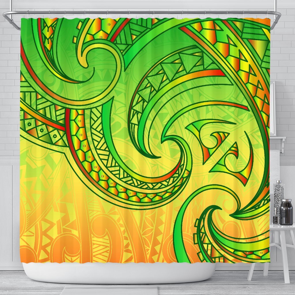 New Zealand Maori Mangopare Shower Curtain Polynesian - Rasta 177 x 172 (cm) Green - Polynesian Pride