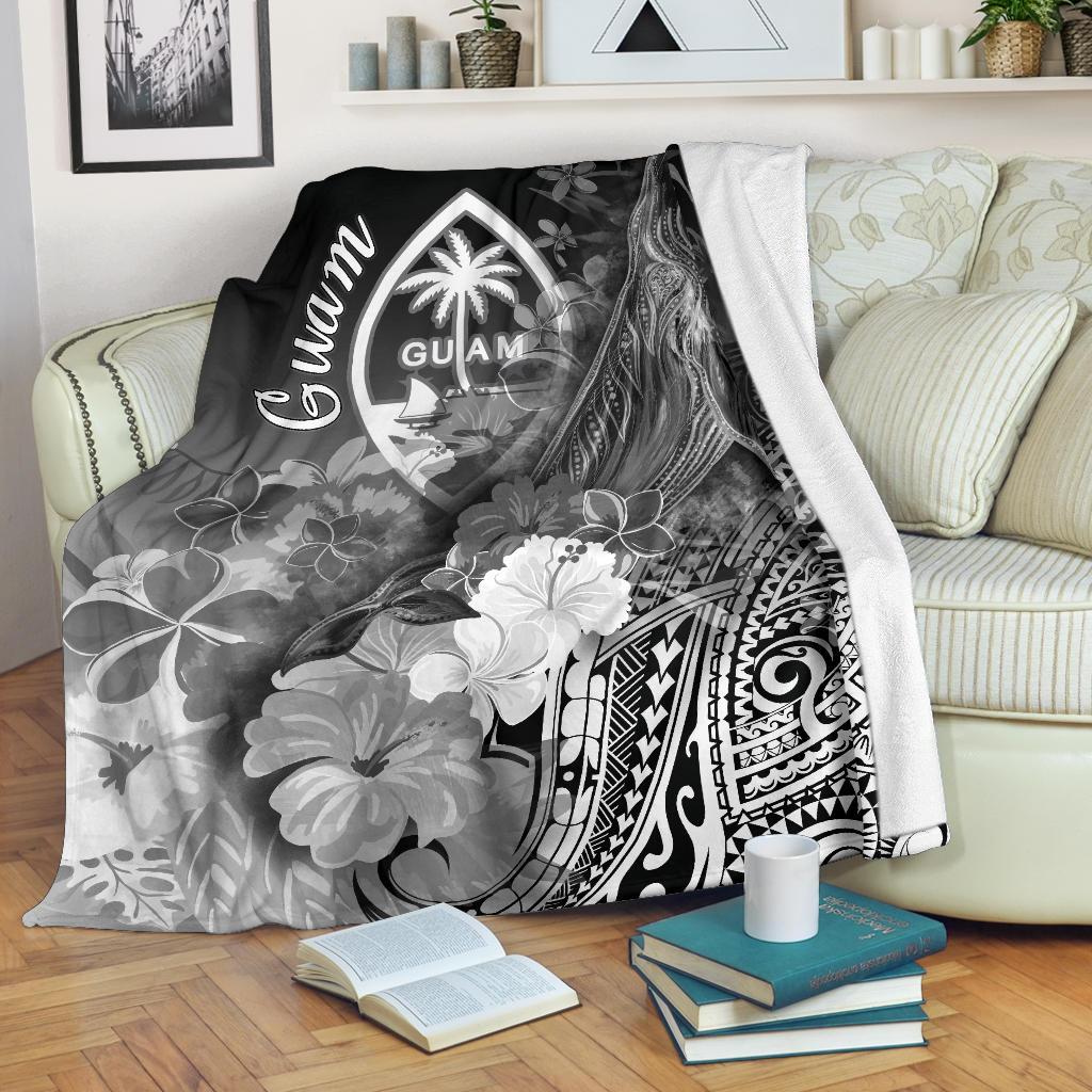 Guam Premium Blanket - Humpback Whale with Tropical Flowers (White) White - Polynesian Pride