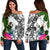 Yap Custom Personalised Women's Off Shoulder Sweater White - Turtle Plumeria Banana Leaf White - Polynesian Pride