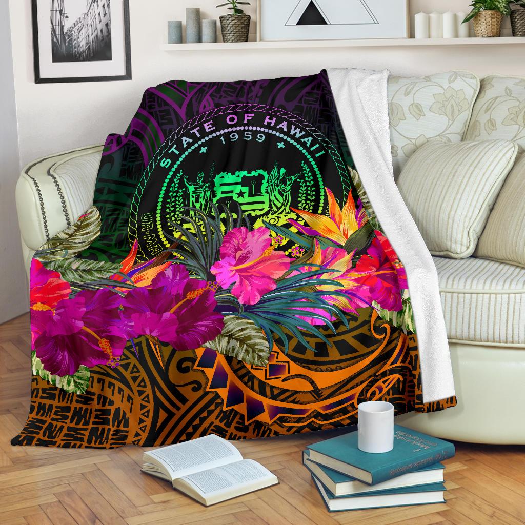 Polynesian Hawaii Premium Blanket - Summer Hibiscus White - Polynesian Pride