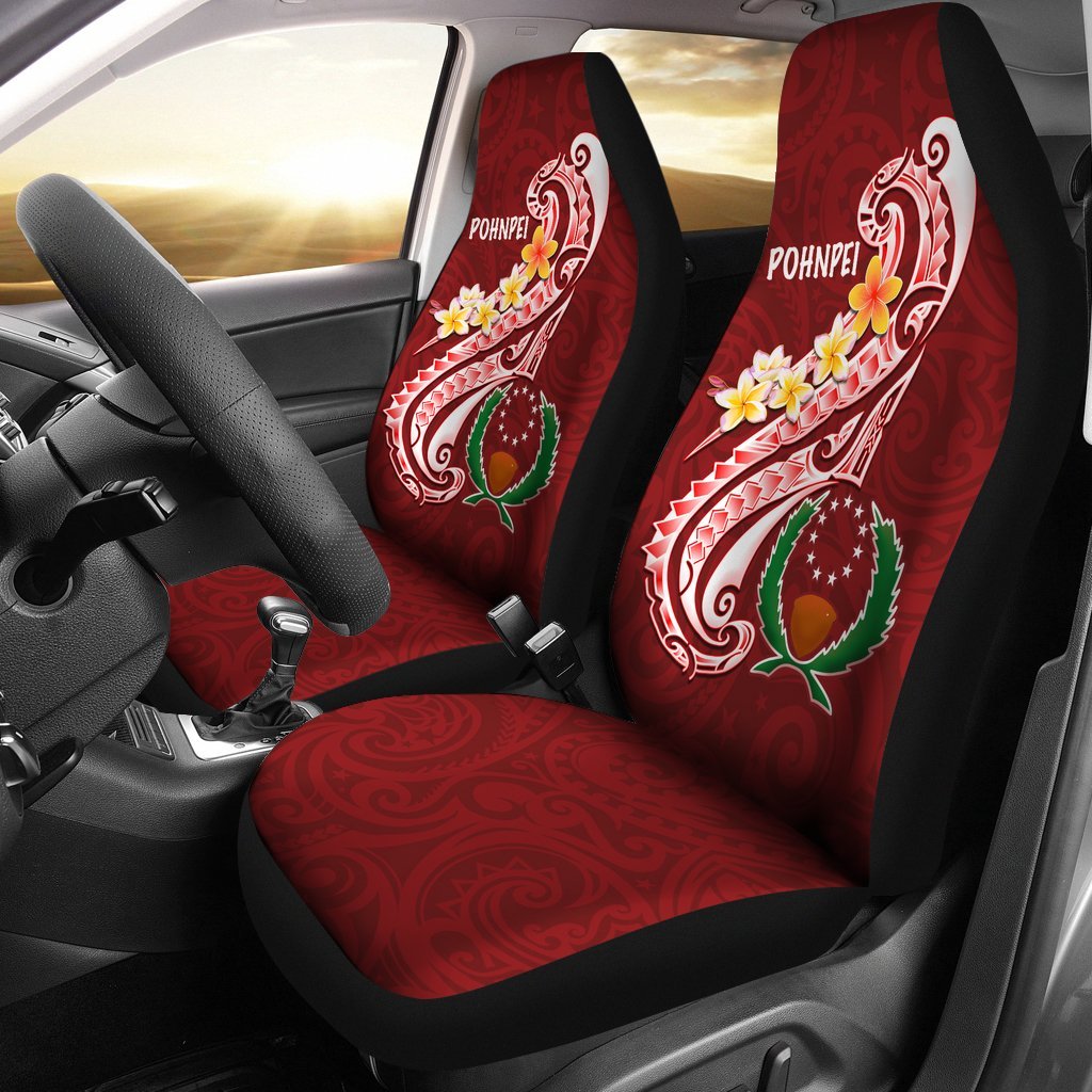 Pohnpei Car Seat Covers - Pohnpei Seal Polynesian Patterns Plumeria Universal Fit Red - Polynesian Pride