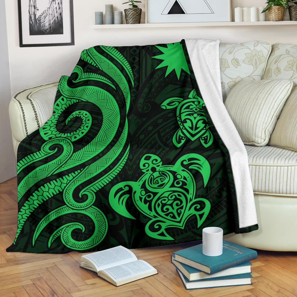 Nauru Premium Blanket - Green Tentacle Turtle White - Polynesian Pride