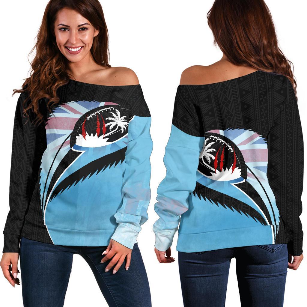 Fiji Spirit of Rugby Off Shoulder Sweater Special K6 Blue - Polynesian Pride