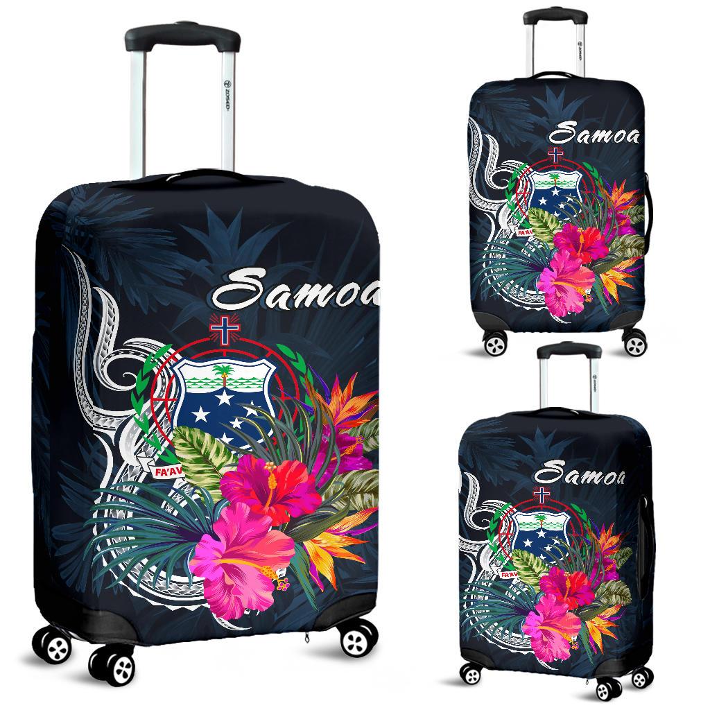 Samoa Polynesian Luggage Covers - Tropical Flowers Blue - Polynesian Pride