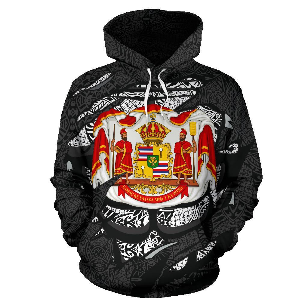 Polynesian Royal Coat of Arms Kanaka Map Hawaii Custom Hoodie Gray - Polynesian Pride