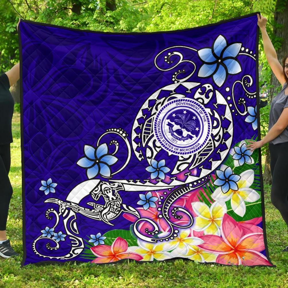 FSM Premium Quilt - Turtle Plumeria (Blue) Blue - Polynesian Pride