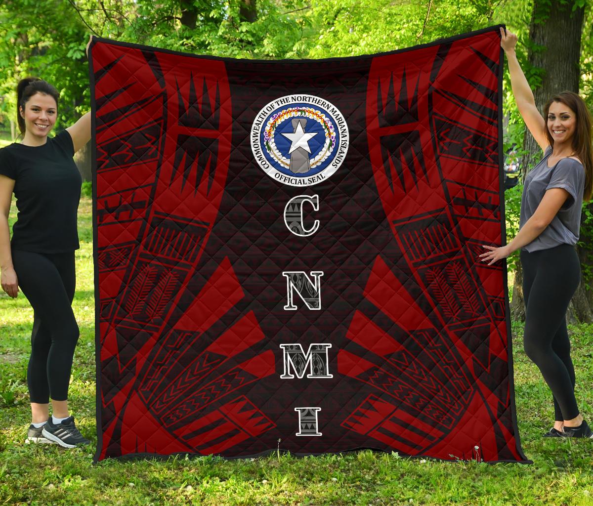 Northern Mariana Islands Premium Quilt - Northern Mariana Islands Seal Polynesian Red Tattoo Red - Polynesian Pride