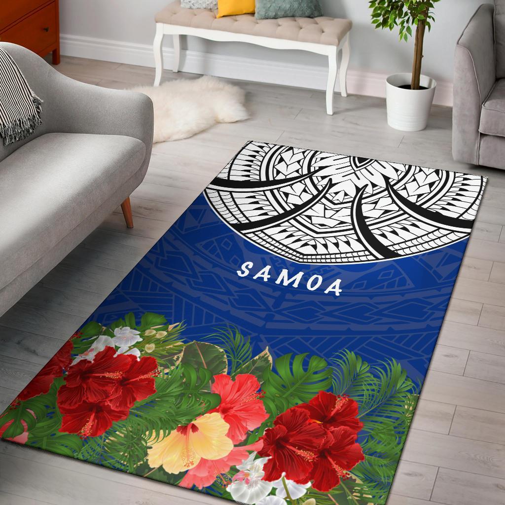 Polynesian Samoa Area Rug - Ginger Lei Pattern Blue - Polynesian Pride