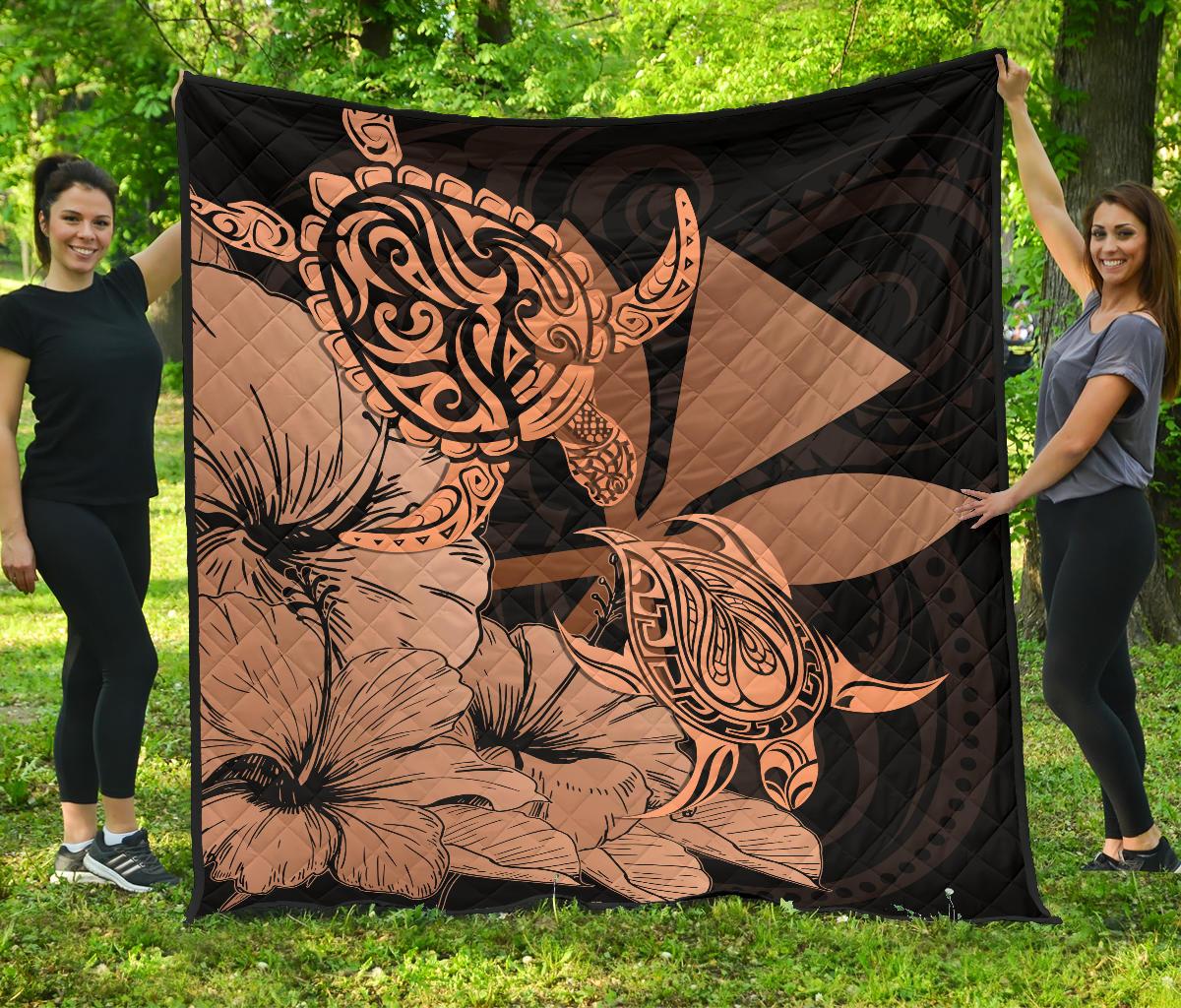 Hawaii Turtle Premium Quilt Polynesian Hibiscus Art Ver 2.0 Orange AH - Polynesian Pride