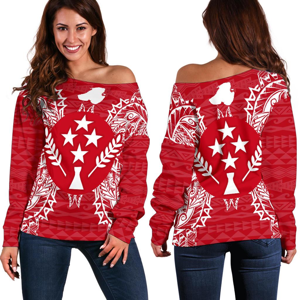 Kosrae Polynesian Shoulder Sweater Map Red White Red - Polynesian Pride