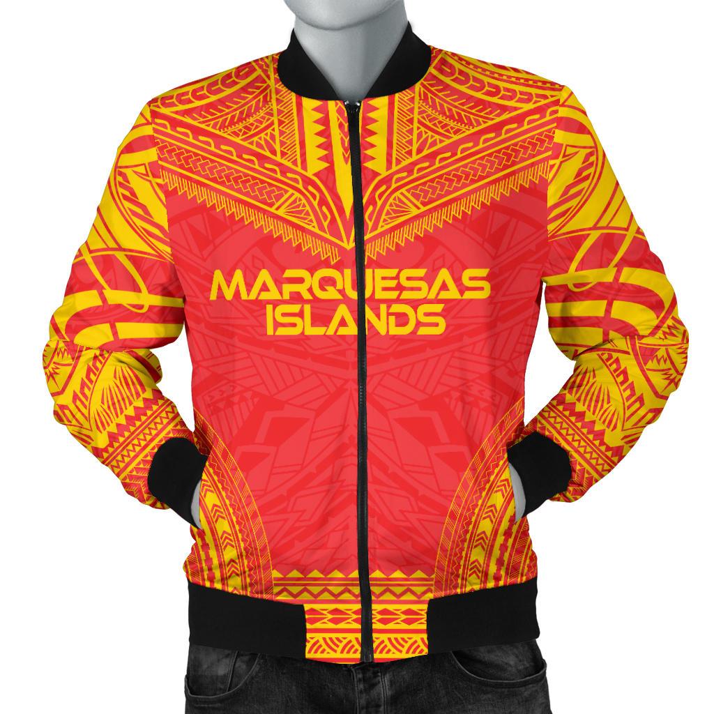 Marquesas Islands Flag Polynesian Chief Men's Bomber Jacket Red - Polynesian Pride