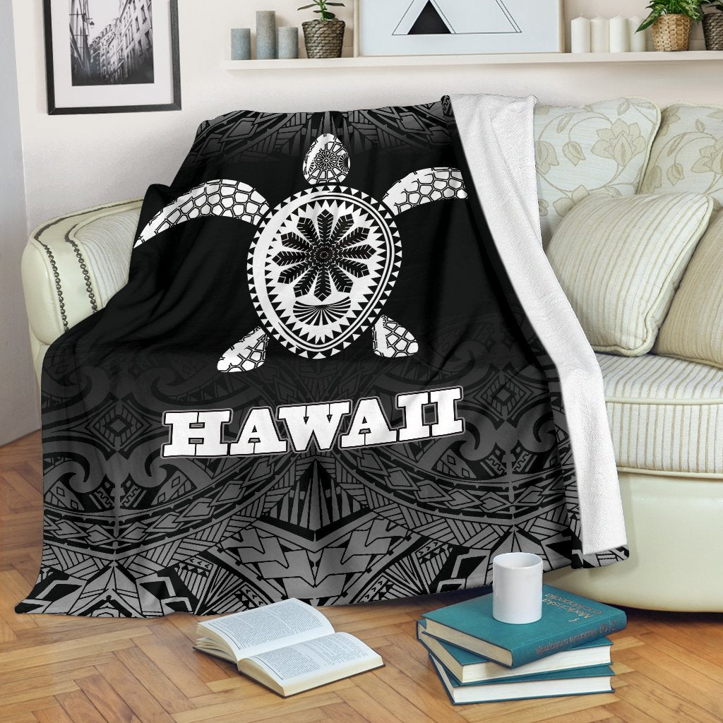 Hawaii Premium Blanket - Turtle Black Fog Style White - Polynesian Pride