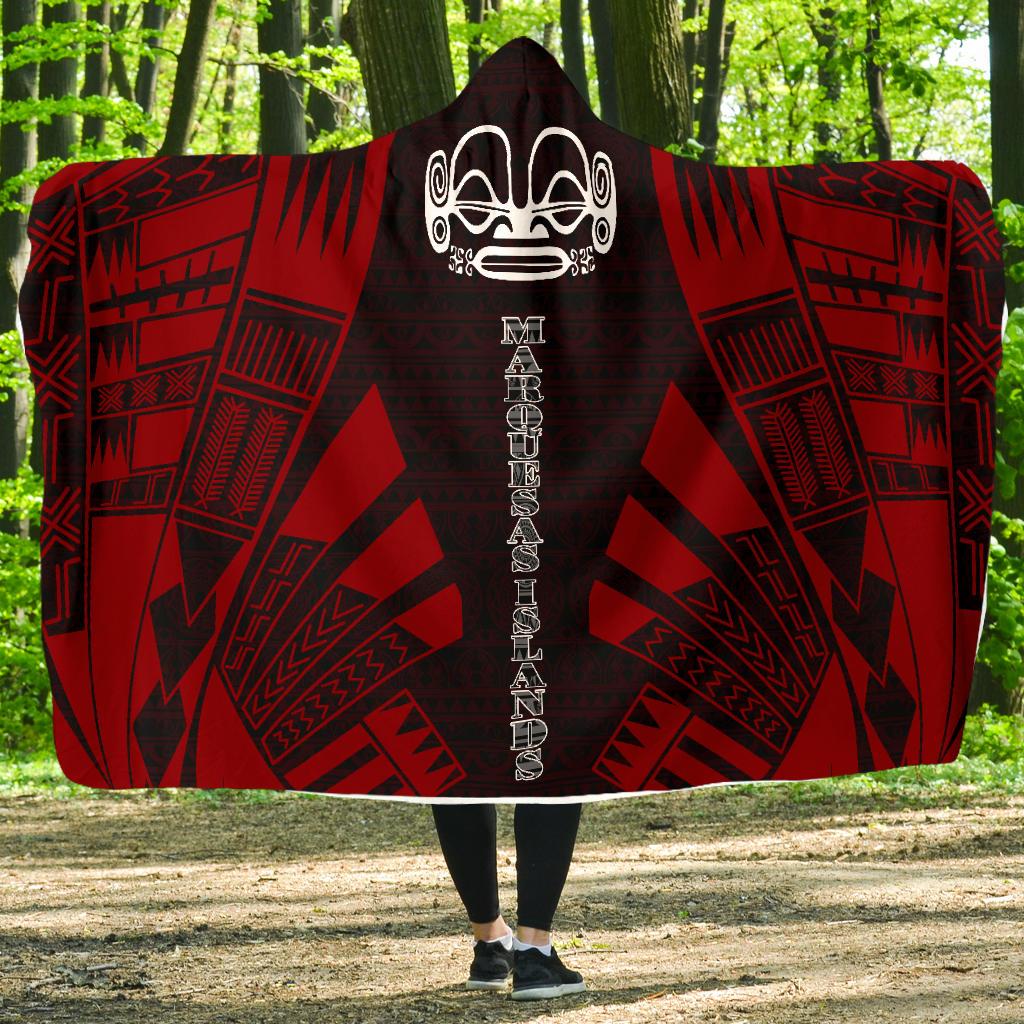 Marquesas Islands Hooded Blanket - Polynesian Tattoo Red Hooded Blanket Red - Polynesian Pride