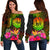 Tahiti Polynesian Women's Off Shoulder Sweater - Hibiscus and Banana Leaves Art - Polynesian Pride