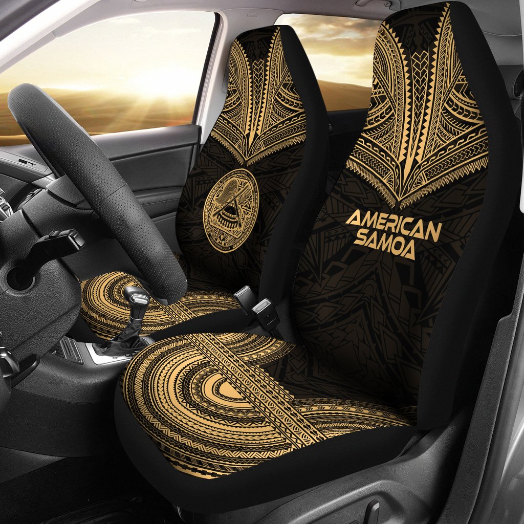 American Samoa Car Seat Cover - American Samoa Seal Polynesian Chief Tattoo Gold Version Universal Fit Gold - Polynesian Pride