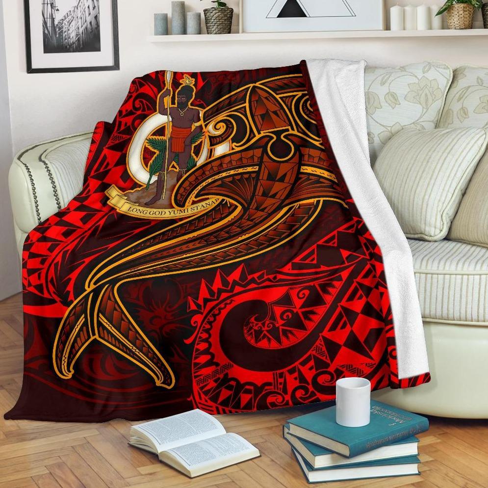 Vanuatu Polynesian Premium Blanket - Red Shark Polynesian Tattoo White - Polynesian Pride