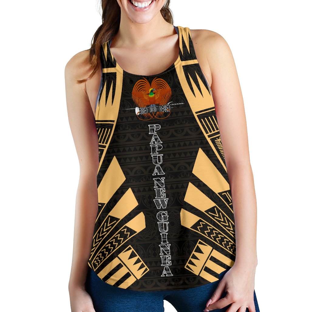 Papua New Guinea Women Racerback Tank - Polynesian Tattoo Gold Gold - Polynesian Pride