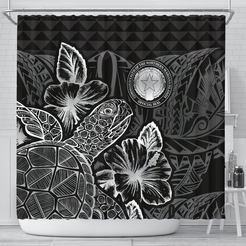 Northern Mariaba Islands Shower Curtain Turtle Hibiscus Black 177 x 172 (cm) Black - Polynesian Pride