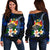 Tonga Polynesian Women's Off Shoulder Sweater - Turtle With Plumeria Flowers Blue - Polynesian Pride