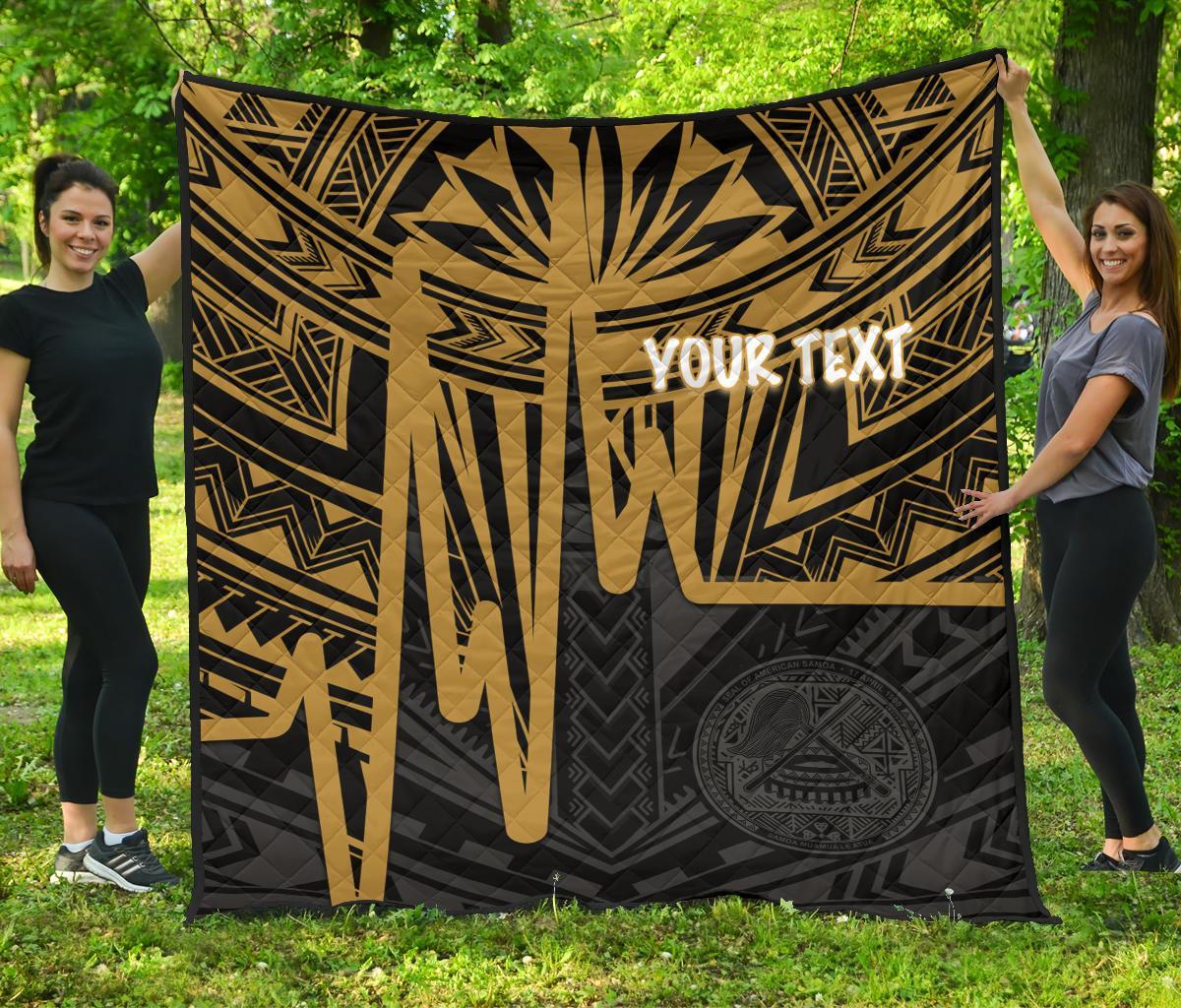 American Samoa Personalised Premium Quilt - Seal With Polynesian Pattern Heartbeat Style (Gold) - Polynesian Pride