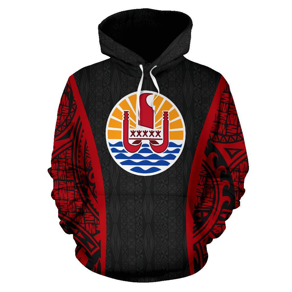 Tahitian Hoodie Tahiti Coat of Arms Polynesian Tattoo Black - Polynesian Pride