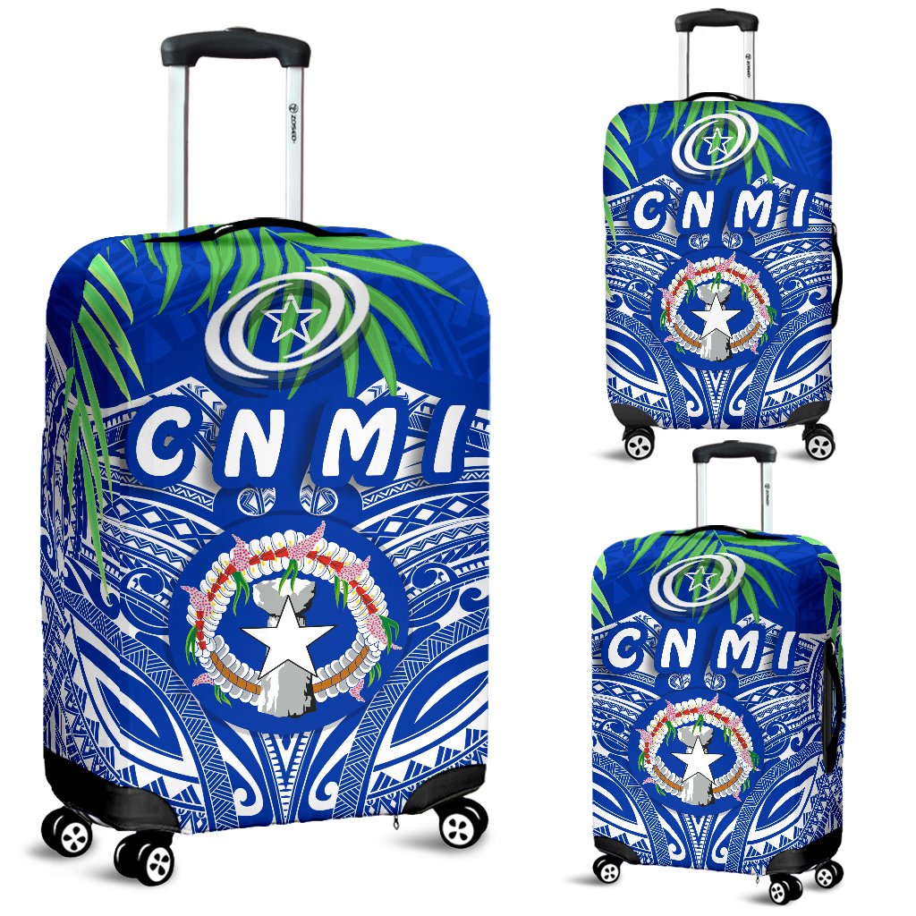 Northern Mariana Islands Rugby Luggage Covers Coconut Leaves - CNMI Blue - Polynesian Pride
