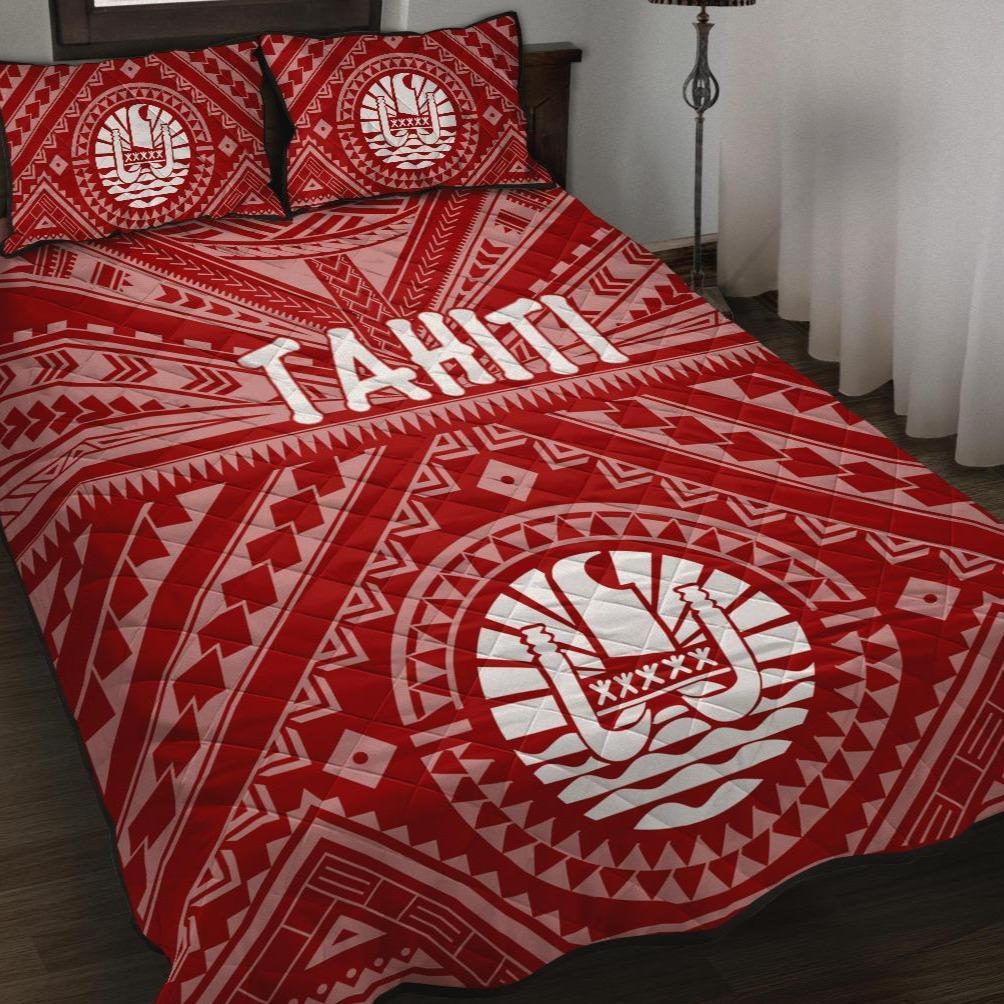 Tahiti Quilt Bed Set - Tahiti Seal In Polynesian Tattoo Style (Red) Red - Polynesian Pride