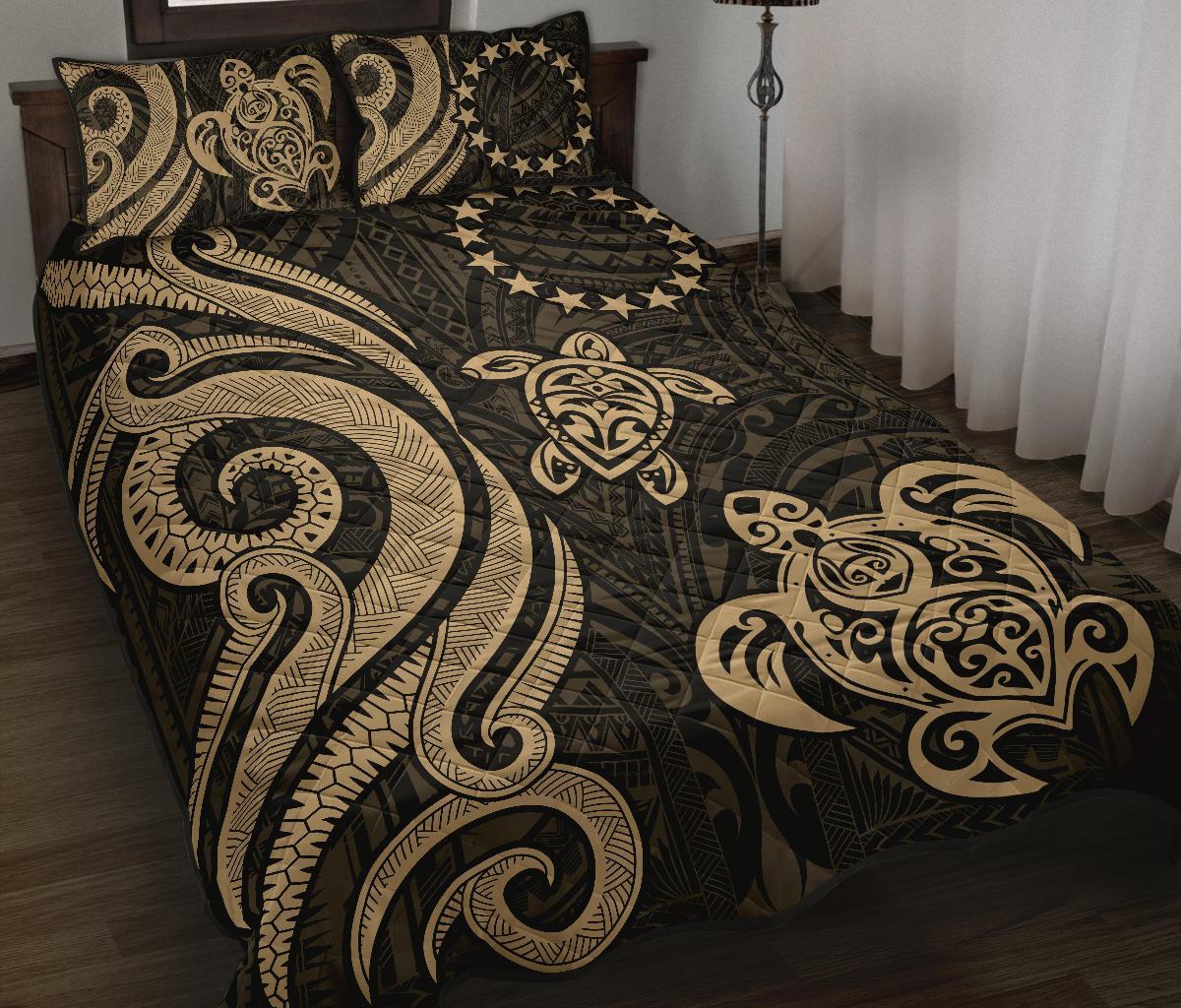 Cook Islands Quilt Bed Set - Gold Tentacle Turtle Gold - Polynesian Pride