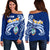 Guam Women's Off Shoulder Sweater - Guam Seal Polynesian Patterns Plumeria (Blue) - Polynesian Pride