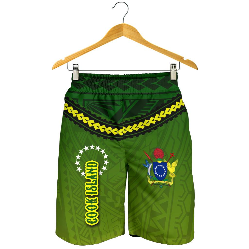 Cook Islands Men Shorts Polynesian Tattoo Seashore Green - Polynesian Pride