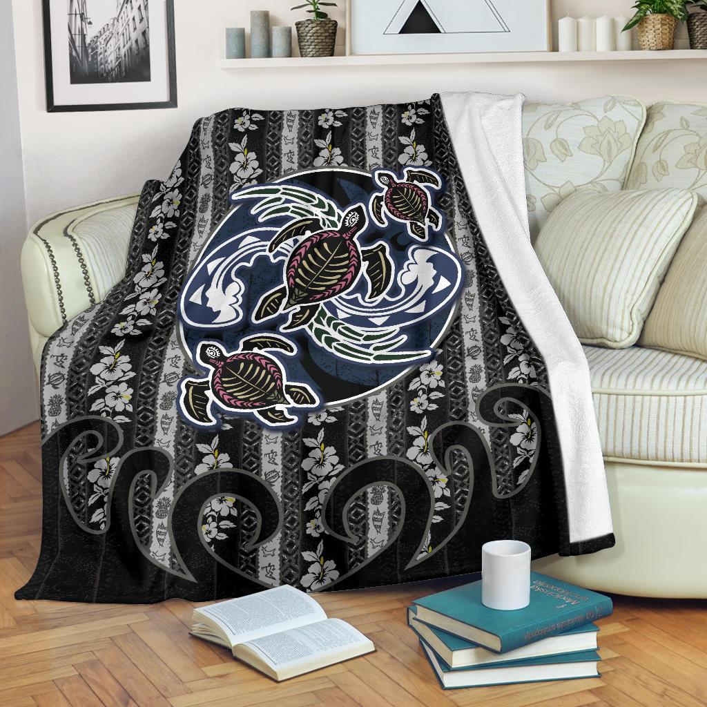 Hawaii Premium Blanket - Turtle Hibiscus White - Polynesian Pride