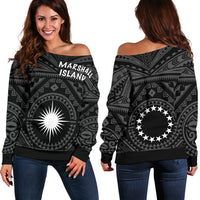 Marshall Women's Off Shoulder Sweater - Marshall Seal With Polynesian Tattoo Style ( Black) - Polynesian Pride