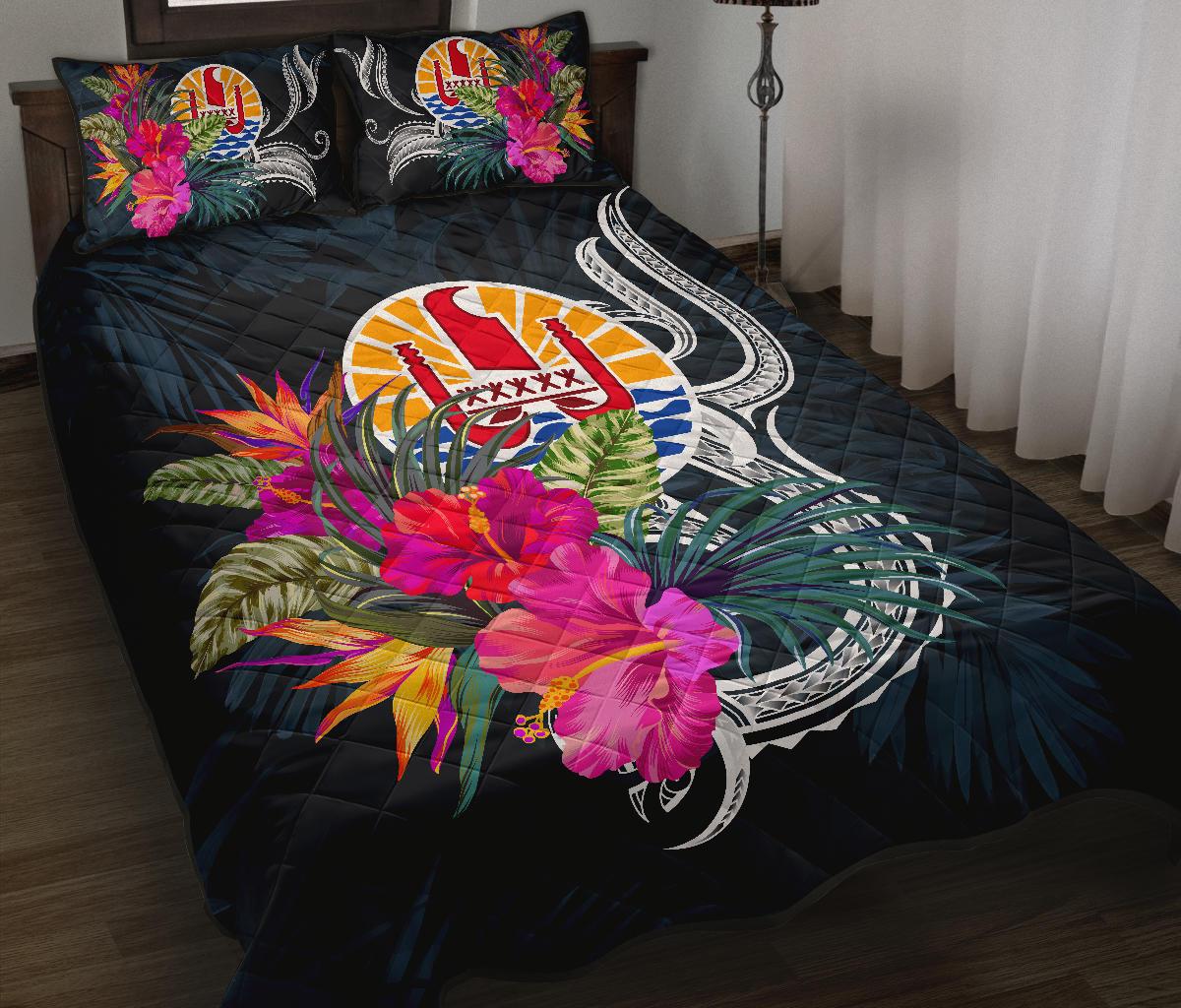 Tahiti Polynesian Quilt Bed Set - Tropical Flower Blue - Polynesian Pride