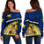 Tokelau Women's Off Shoulder Sweater Polynesian Shark Tattoo Blue - Polynesian Pride