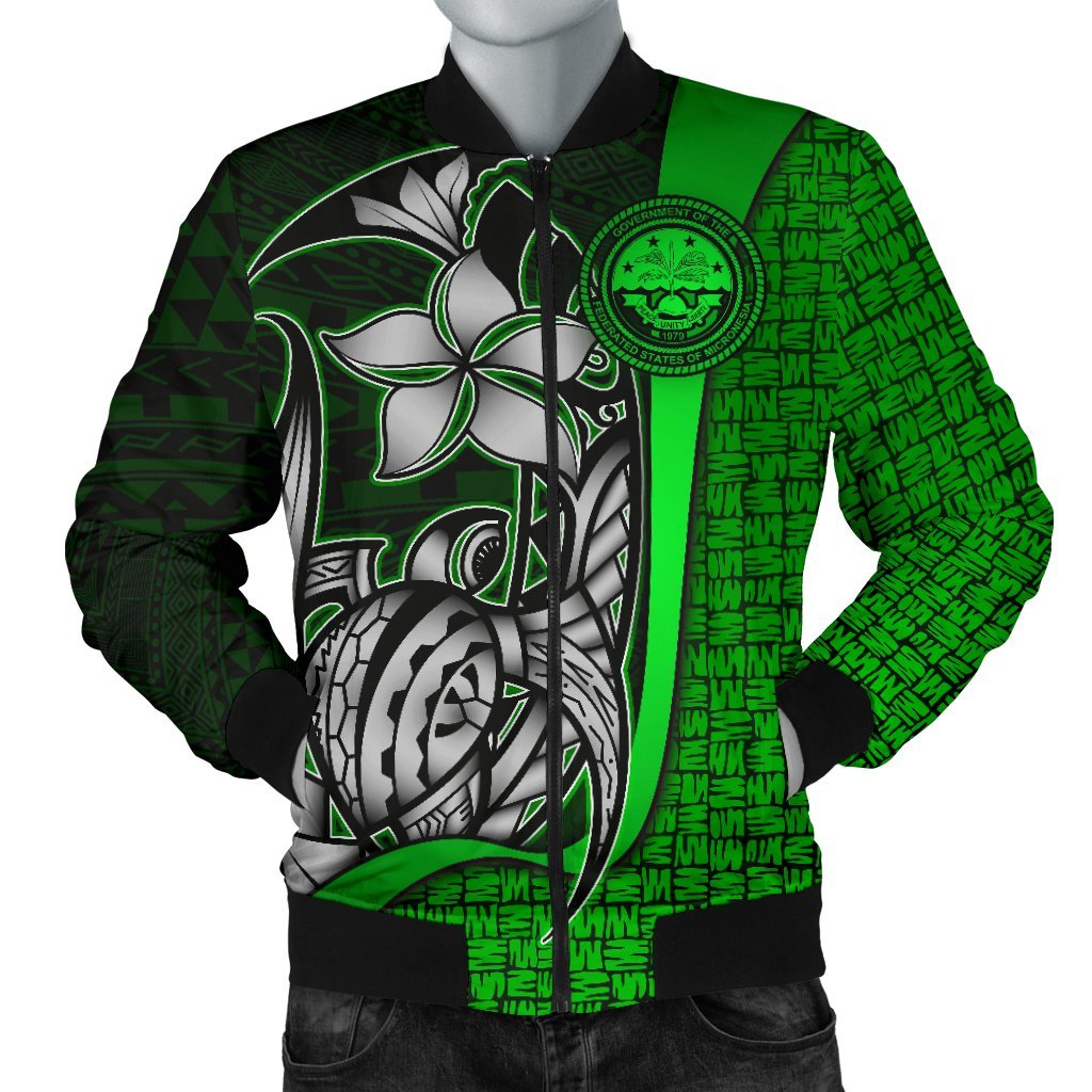 Federated States of Micronesia Men's Bomber Jackets Green - Turtle With Hook Green - Polynesian Pride