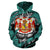 Polynesian Kanaka Maoli Royal Coat of Arms Hawaii Zip Hoodie Turquoise - Polynesian Pride