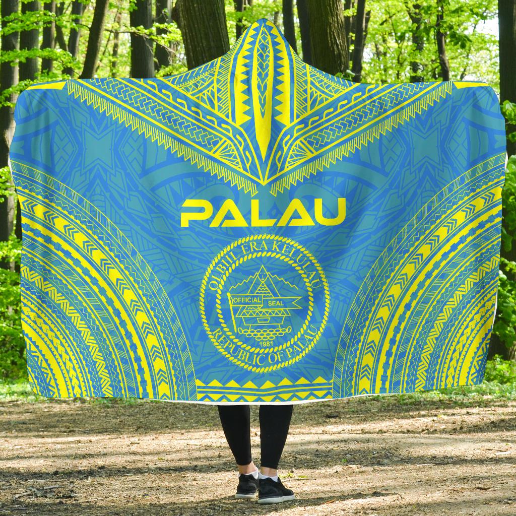 Palau Flag Polynesian Chief Hooded Blanket Hooded Blanket Blue - Polynesian Pride