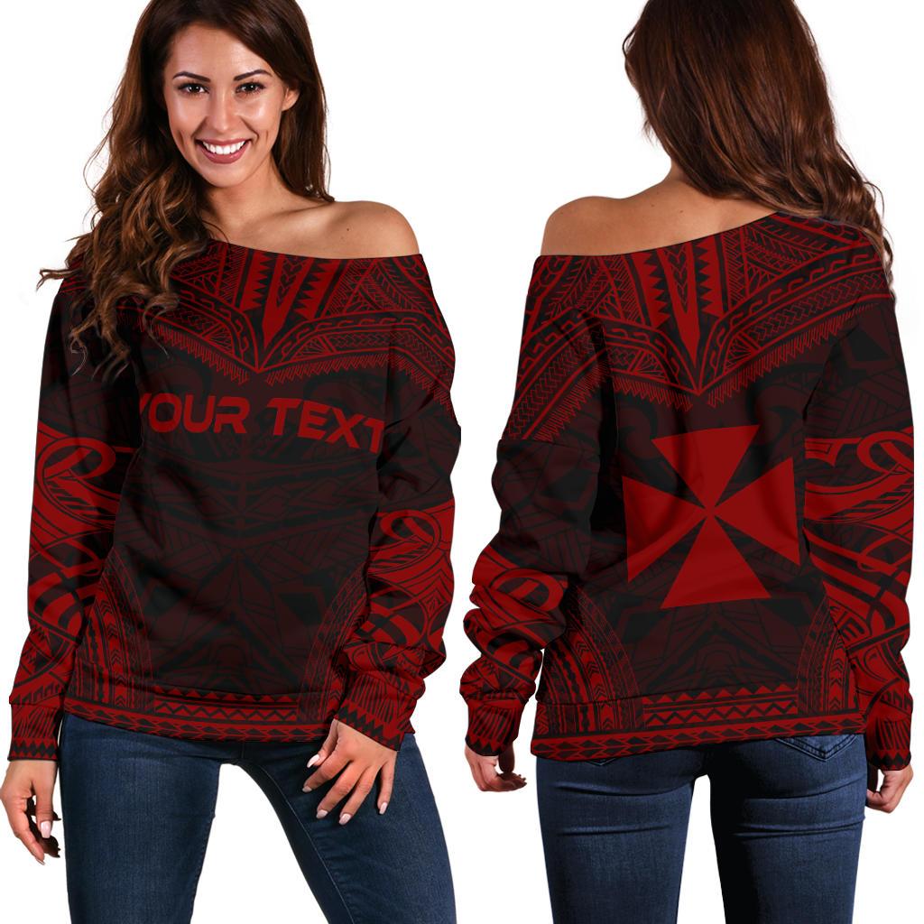 Wallis And Futuna Polynesian Chief Custom Personalised Women's Off Shoulder Sweater - Red Version Red - Polynesian Pride